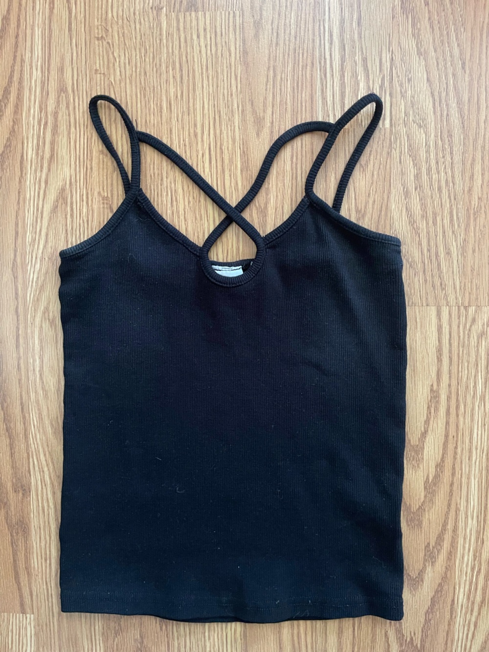 Detailed Classic Black Ribbed Strappy Tank Top Silk and Salt